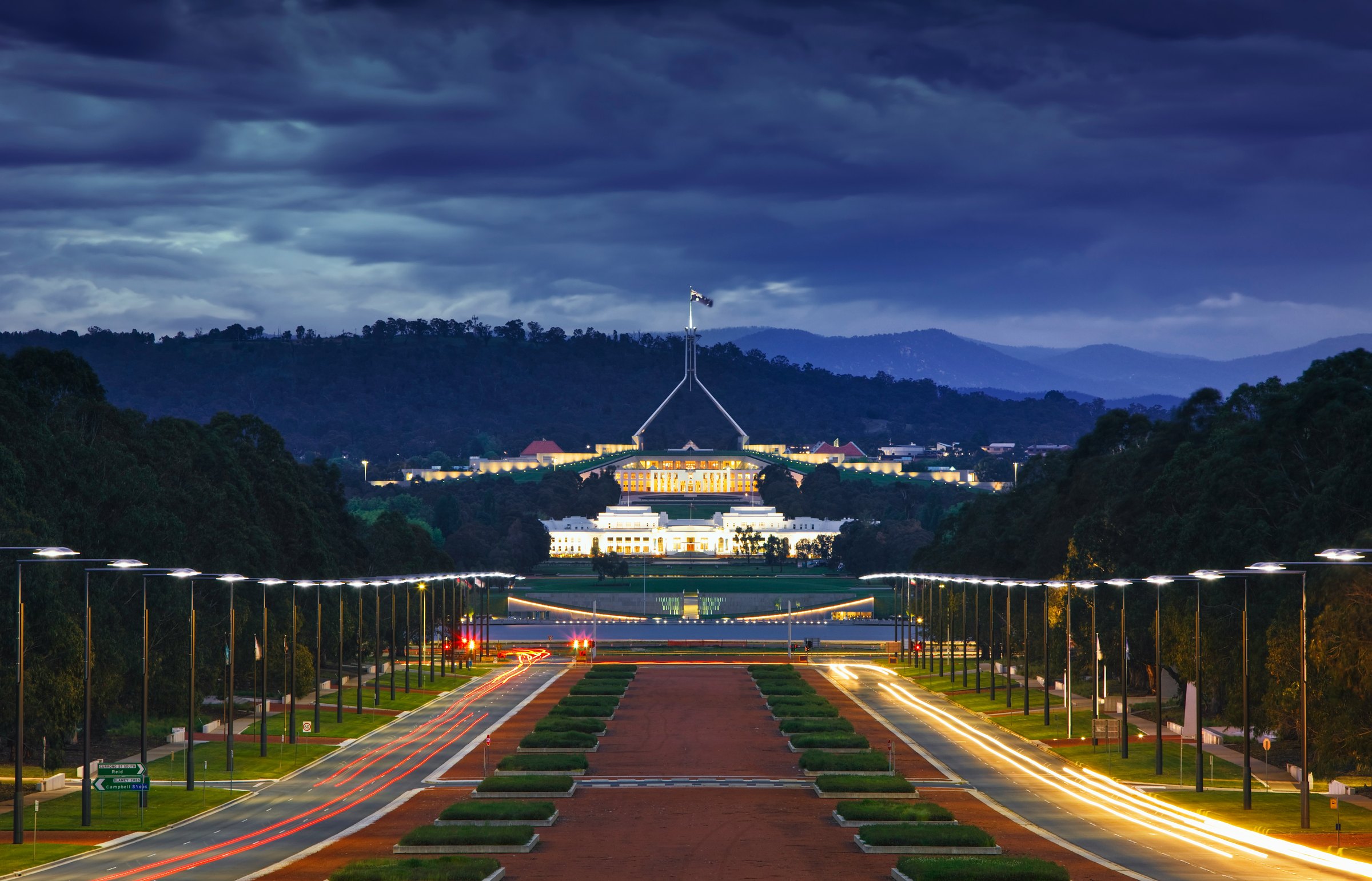 Parliament House, Canberra, at dusk